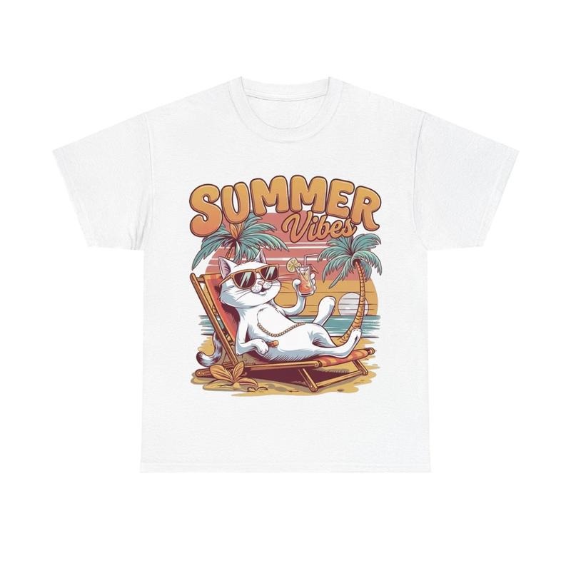Summer Vibes Cute Cat Shirt, Unisex Graphic Shirt Hoodie, Sweatshirt | RetroVerseTees.com