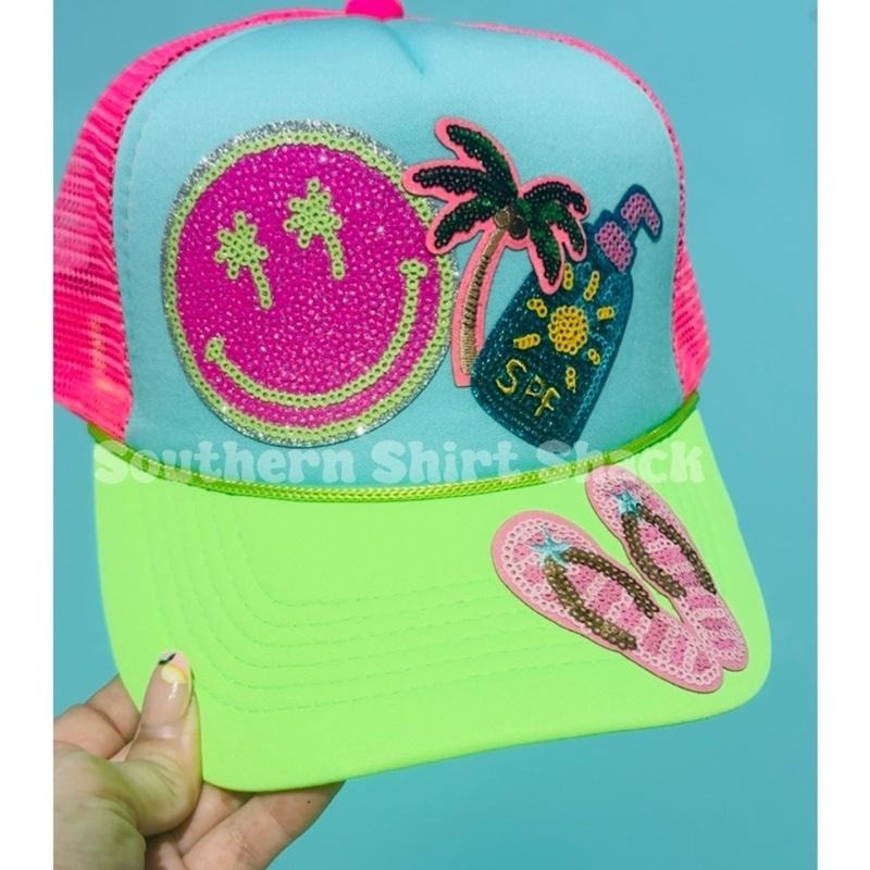 Summer Vibes Neon Colorblock Trucker Hat | Collage Trucker Hat | Beach Day Trucker Hat | Summer Trucker Hat T-Shirts,...