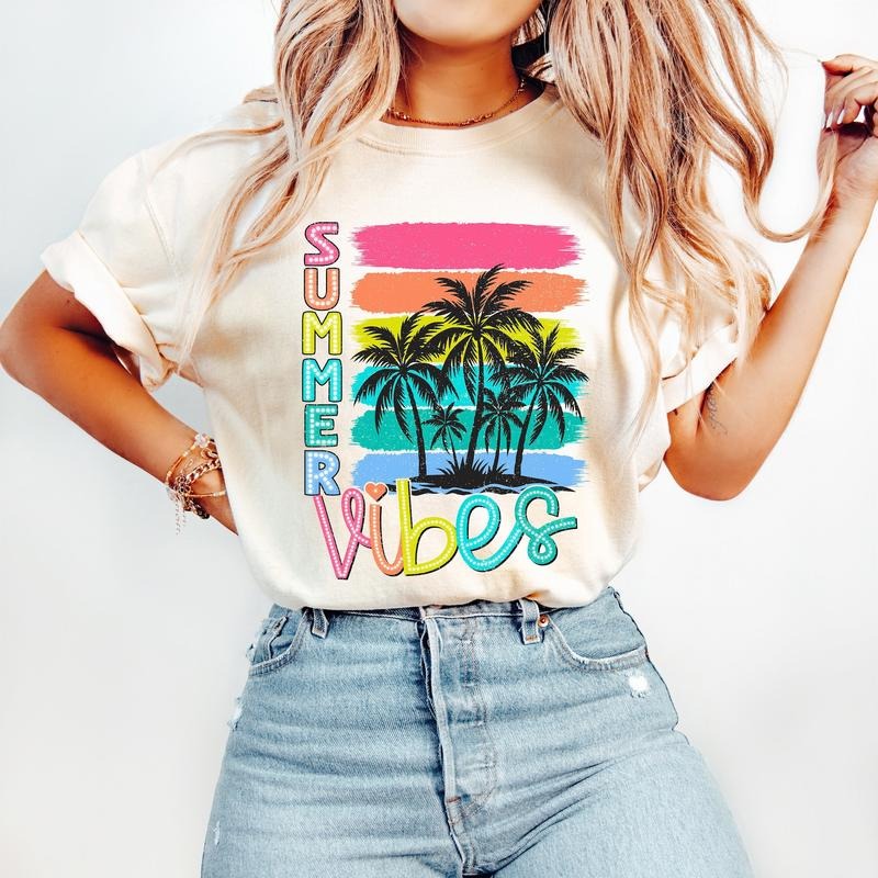 Summer Vibes T-Shirt, Bright Doodle, Beach Vibes T-Shirt,Lake Days T-Shirt,Hello Summer T-Shirt,Beach T-Shirt,...