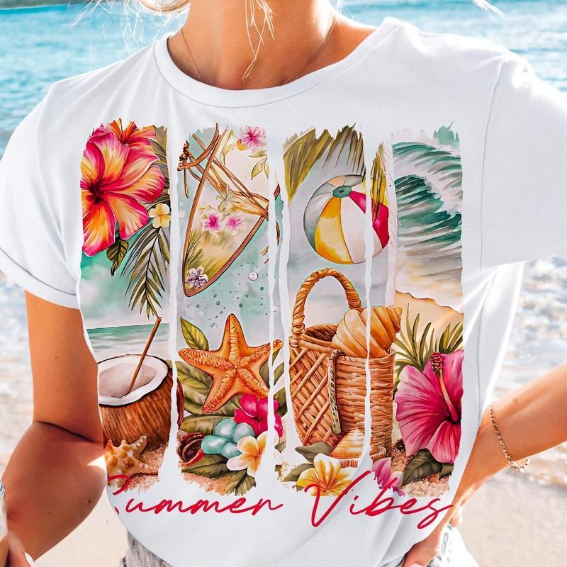Summer Vibes T-Shirt, Summer T-Shirt, Retro Summer T-Shirt, Beach T-Shirt, Mouthless cat Summer T-Shirt, Summer Vacation...