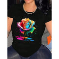 Women'WB shield Casual Floral Print T-Shirt, Polyester Blend, Relaxed Fit, Round Neck, Machine Washable, Spring/Summer...