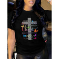 Women'WB shield Casual Vacation T-Shirt with Cross Butterfly Letter Print