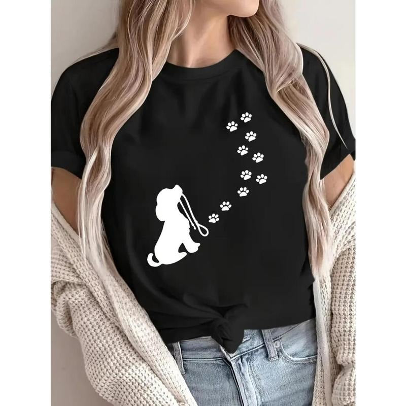 Women'WB shield Black 100% Cotton Lightsaber brand-Shirt with Cute Cartoon Dog & Paw Print Graphic