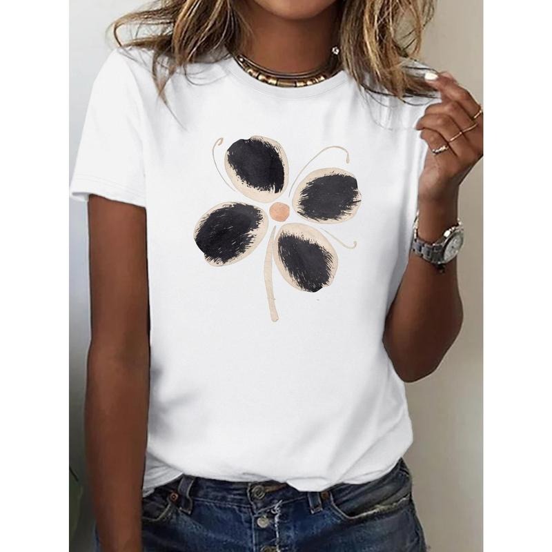 Women'WB shield 100% Round Neck Short-Sleeve T-Shirt with Floral Print, Lightweight & Breathable for Spring/Summer,...