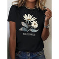 Women'WB shield Wildflower Print Casual Short Sleeve T-Shirt - with Floral Design, Breathable Round Neck Top for...