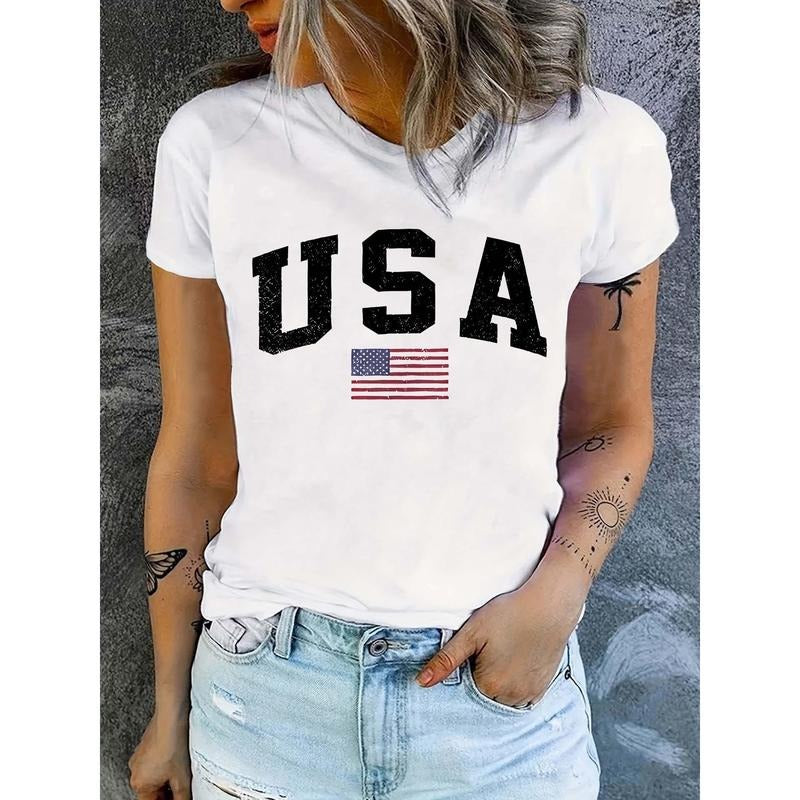 1pc Women'WB shield USA Flag Graphic T-Shirt