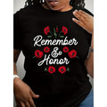Women'WB shield Memorial Day Red Poppy Flower & "Remember & Honor" Print T-Shirt