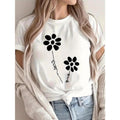 Women'WB shield White Cotton T-Shirt with Black Floral & Japanese Letter Graphic Print