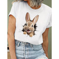 Women'WB shield Easter Bunny Tee - Relaxed Crew Neck, Short Sleeves, Polyester Blend, Machine Washable, Opaque Stretch Fabric