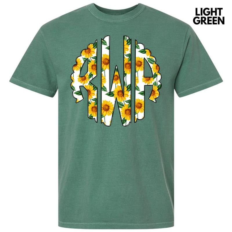 Sunflower Monogram Comfort Colors T-Shirt 'NLB' Hoodie, Sweatshirt | RetroVerseTees.com