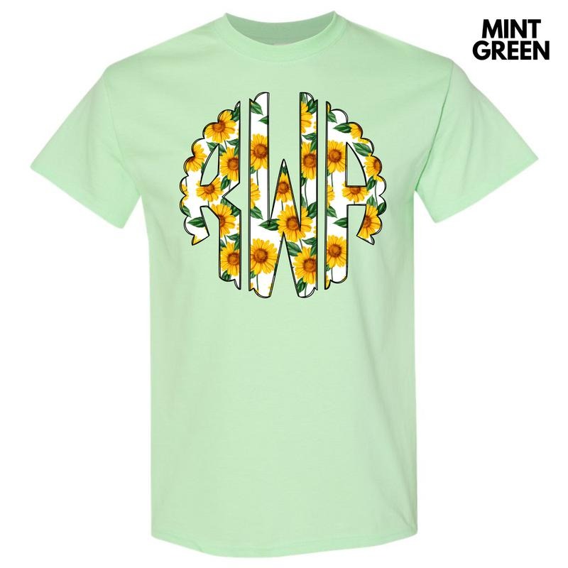 Sunflower Monogram Gildan Short Sleeve T-Shirt 'NLB' Hoodie, Sweatshirt | RetroVerseTees.com