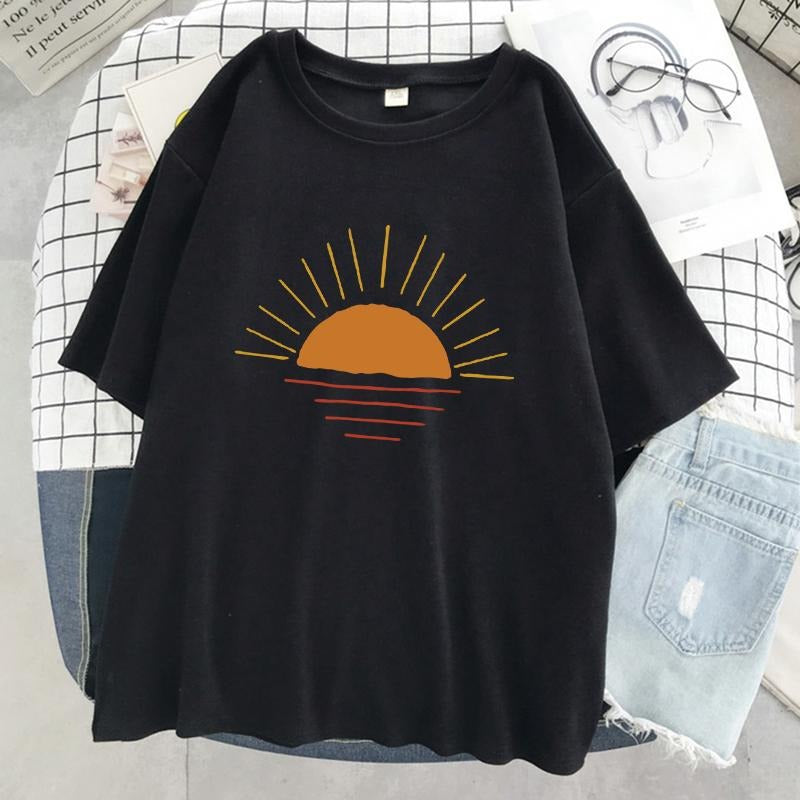 Sunset Pocket monsters TNF Coastline Printed Women Lightsaber brand-Shirts Street Cotton Kawaii Short Sleeve Fashion...