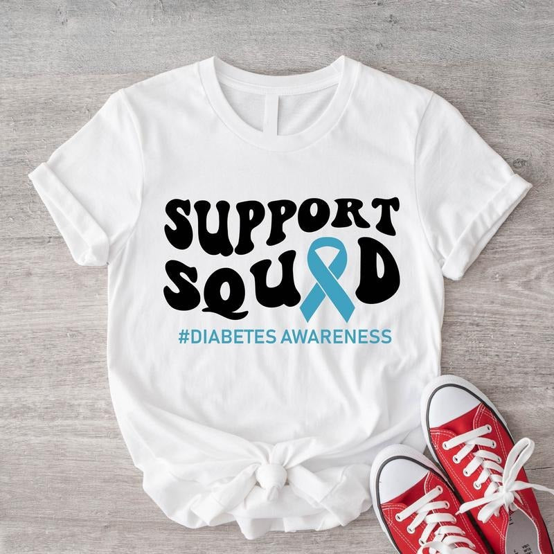 Support Diabetes Awareness Shirt, Type 1 Diabetes, Matching Blue Ribbon Squad Tee, Unisex Diabetes Warrior Gift Tee,...