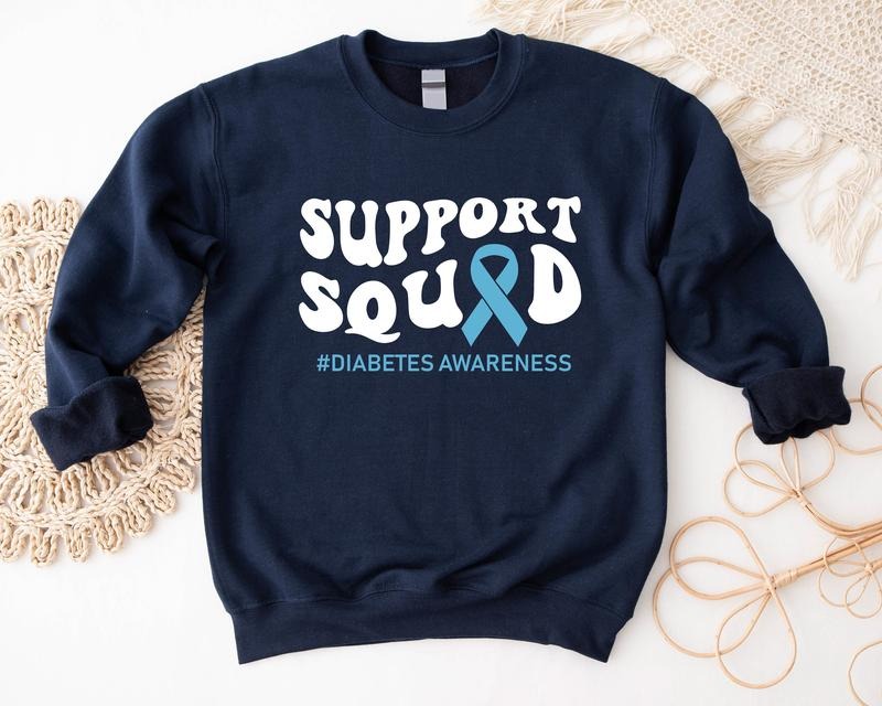 Support Diabetes Awareness Sweatshirt, Type 1 Diabetes, Matching Blue Ribbon Squad Hoodie, Unisex Diabetes Warrior Gift...