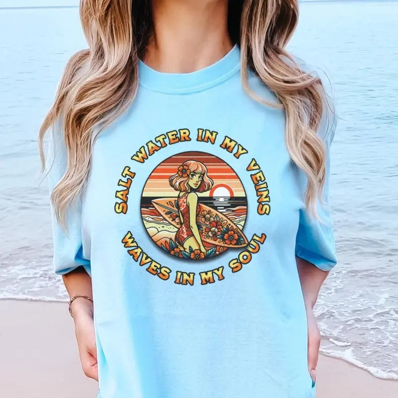 Surf T Shirt , Salt Water T Shirt , Beach T Shirt , Outer Banks Hoodie, Sweatshirt | RetroVerseTees.com