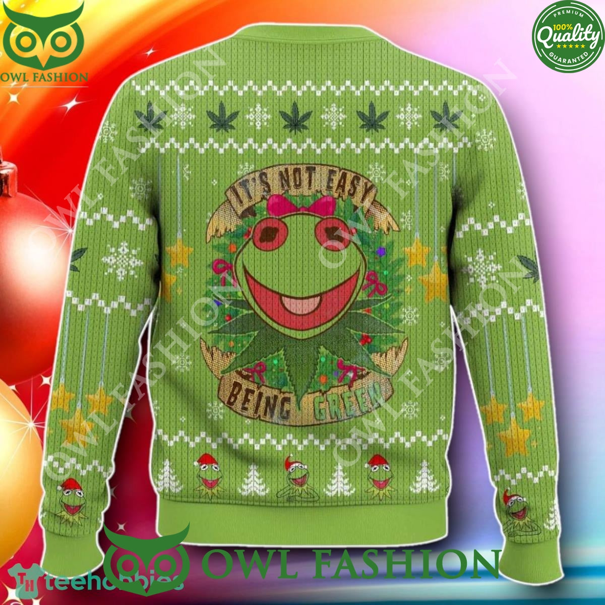 Its Not Easy Being Green 420 Frog Christmas Ugly Sweater