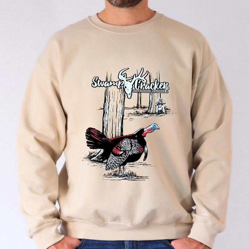 Swamp Cracker Turkey Hunting Shirt Sweatshirt, Wild Gobbler with Camouflaged Hunter Hoodie | RetroVerseTees.com