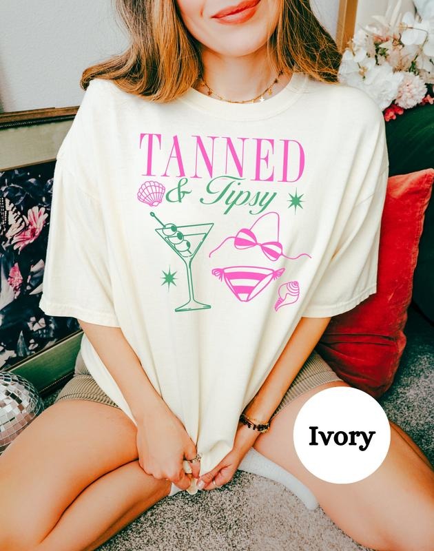 Tanned And Tipsy Shirt/T shirt/Hoodie/Sweater For Pool Party Retro Martini Shirt Boho Summer Graphic Tee For Cruise...