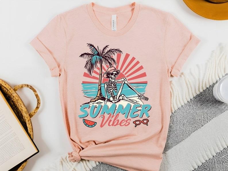 Summer Vibes T Shirt/ Hoodie/Sweater, Funny Summer Skeleton Shirt, Beach Vacation Shirt, Happy Summer Shirt,Skeleton...