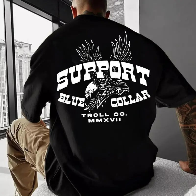Support Blue Colar Troll Co MMXVII T-shirt/Sweatshirt - Classic Fit, 100% Cotton Hoodie | RetroVerseTees.com