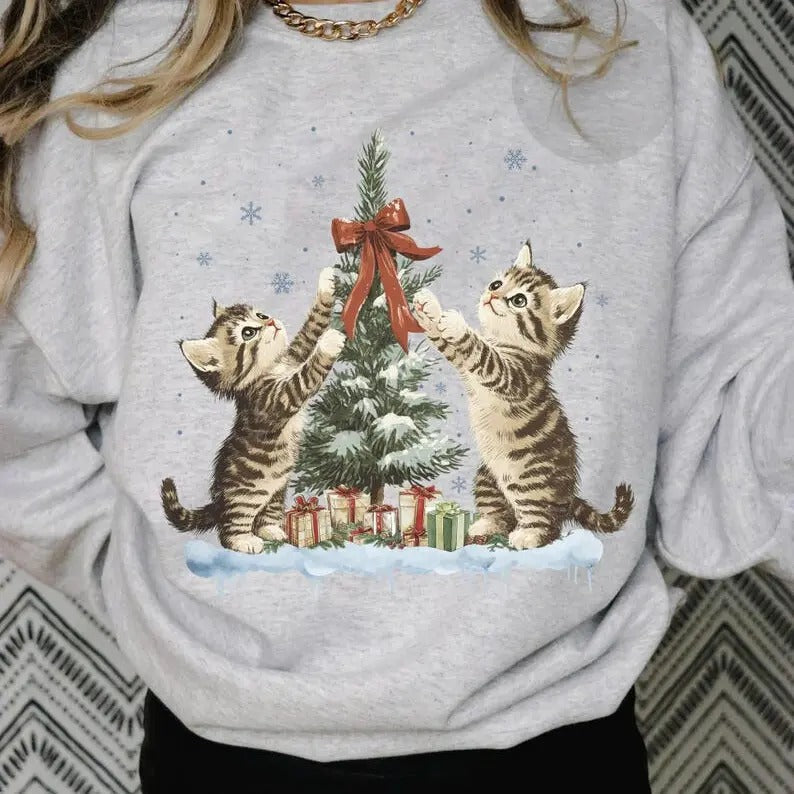 Christmas Cat Lover 100% Cotton T-shirt/Sweatshirt - Unisex Style - Menswear, Top Hoodie | RetroVerseTees.com
