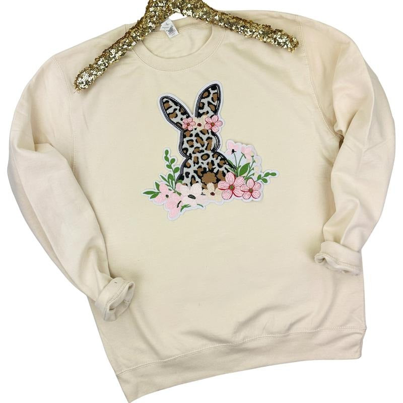 Sweet Floral Bunny Chenille Patch Sweatshirt T-Shirts, Hoodie | RetroVerseTees.com