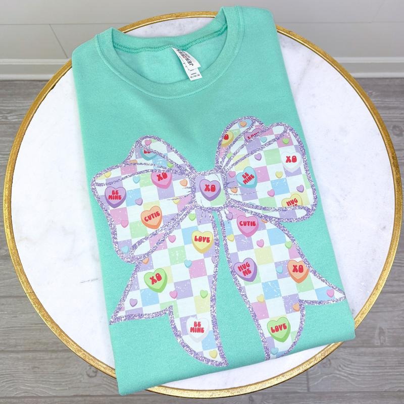 Sweethearts Checkered Bow Sweatshirt 'NLB' T-Shirts, Hoodie | RetroVerseTees.com