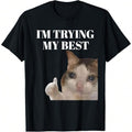 Swoosh'Bat brand Trying My Best Funny Crying Cat Meme T-Shirt For Men Cotton Unisex Top with Slogan Pattern Regular Fit...