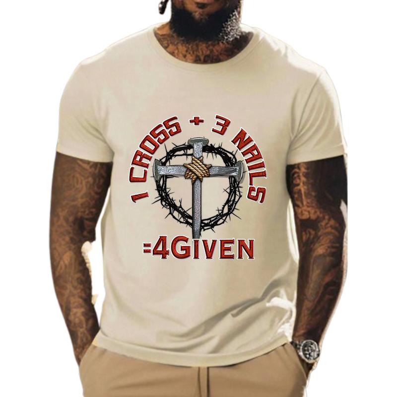 Swoosh Cross Swoosh Nails 4Given - Forgiven Tee Pure Cotton Fabric Casual Streetstyle Crew Neck Short Sleeve T-Shirt...
