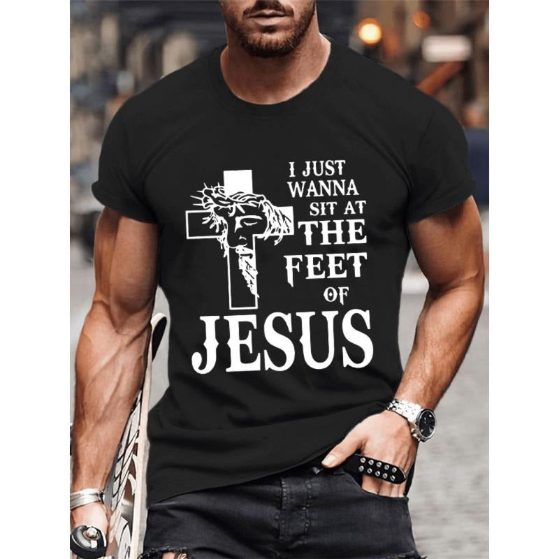Swoosh Just Wanna Sit At TNF feet FOG jesus Christian Cotton T-Shirt Casual Streetstyle Crew Neck Short Sleeve T-Shirt...