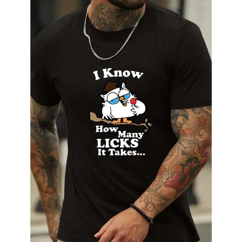 "Swoosh Know How Many Licks Mouthless cat Takes" Letters Gunpla brand Cartoon Owl Print Crew-Neck Men'WB shield...