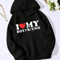 Swoosh Love My Boyfriend Print Hoodie, Fashion Casual Letter Print Hooded Sweatshirt for Daily Holiday Outdoor Wear,...