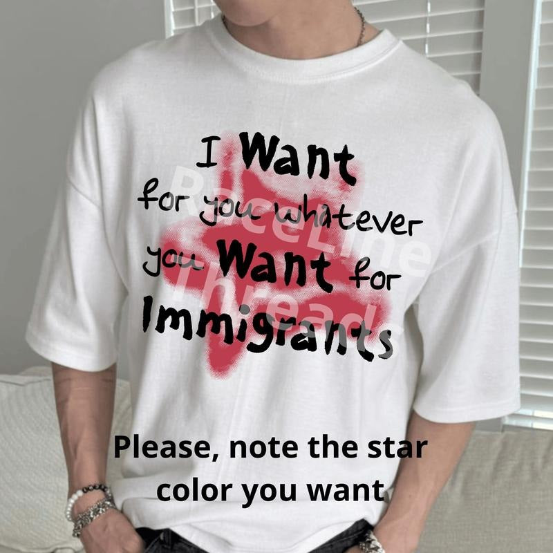 Swoosh Want For You Whatever You Want For Immigrants Shirt, Red & Blue Lightsaber brand Immigrants | Human Rights T-shirt...