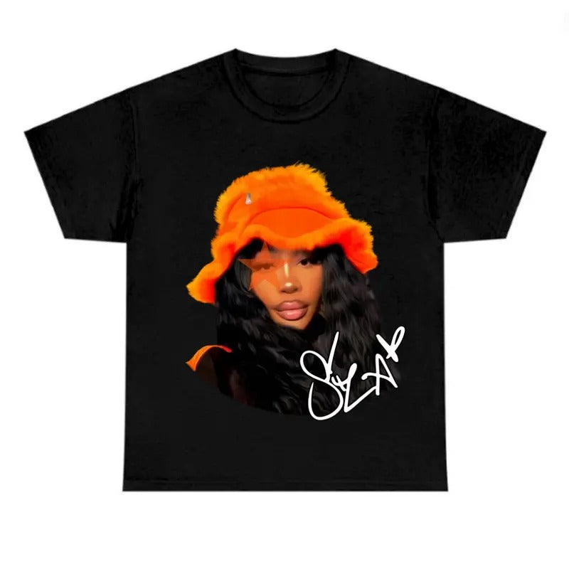 Sza Star Orange T-Shirt Fan Tee - Men's Classic Cotton T-Shirt Fabric Menswear Hoodie, Sweatshirt | RetroVerseTees.com