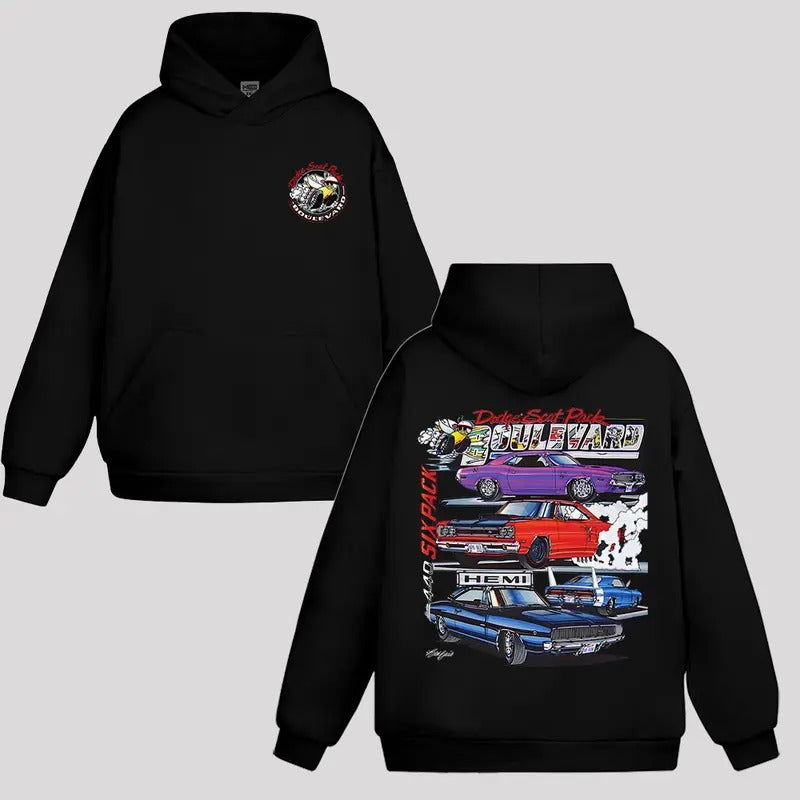 Dodge Scat Pack Boulevard White Hoodie - Mopar Challenger R/T Charger Super Bee Daytona Sweater Hoodie T-Shirts, Sweatshirt