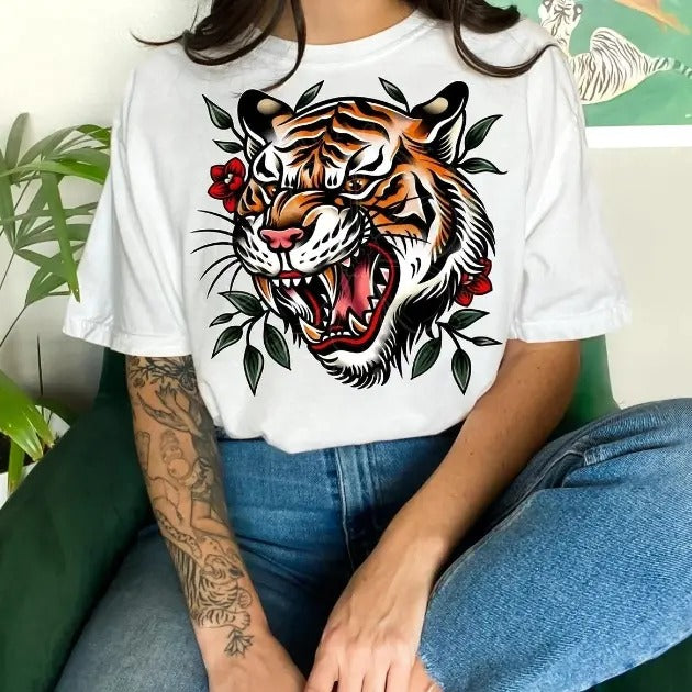 TATTOO STYLE TIGER DTF Transfers - THIS IS NOT A SHIRT Hoodie, Sweatshirt | RetroVerseTees.com