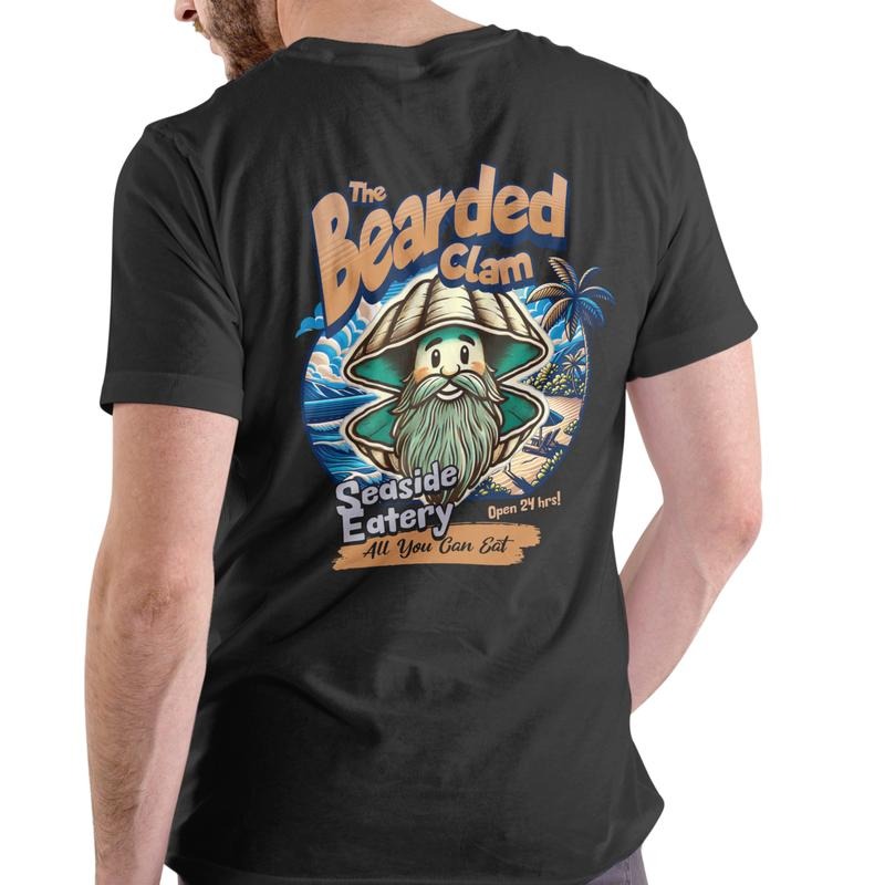 THE BEARDED CLAM SEASIDE EATERY T SHIRT, Unisex, Cotton Casual Menswear Hoodie, Sweatshirt | RetroVerseTees.com