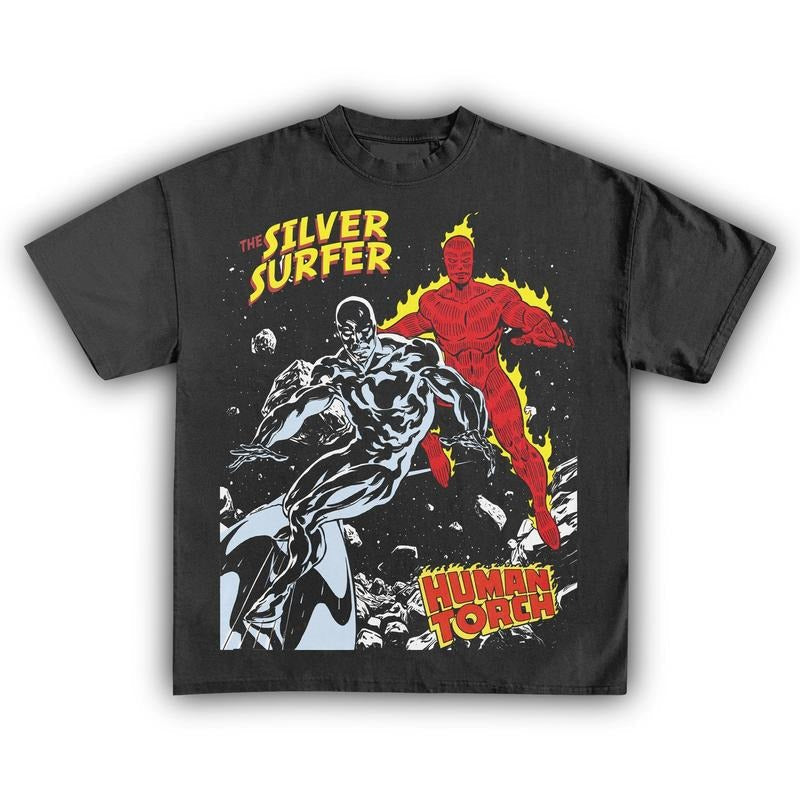 THE SILVER SURFER VS. HUMAN TORCH TEE, For Men, For Women, Breathable Soft Cotton, Casual Round Neck, Regular Fit,...