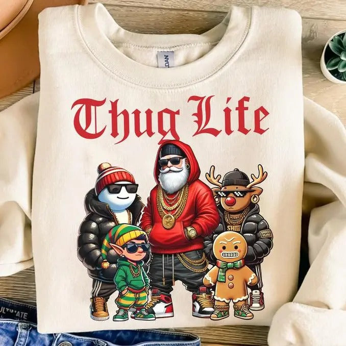 THUG LIFE CHRISTMAS FAMILY UNISEX COTTON CREWNECK SWEATSHIRT T-Shirts, Hoodie | RetroVerseTees.com