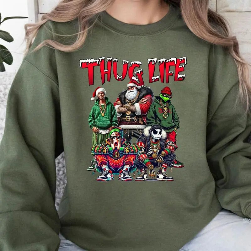 THUGLIFE Christmas Shirt, Christmas Movies Shirt, Xmas Graphic Tee Comfort Cotton Fabric Top, Christmas Sweatshirt Hoodie