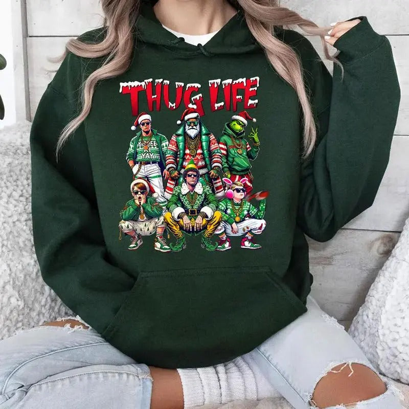 THUGLIFE Christmas Shirt, Christmas Movies Shirt, Xmas Graphic Tee Comfort Cotton Fabric Top, THUGLIFE Christmas...