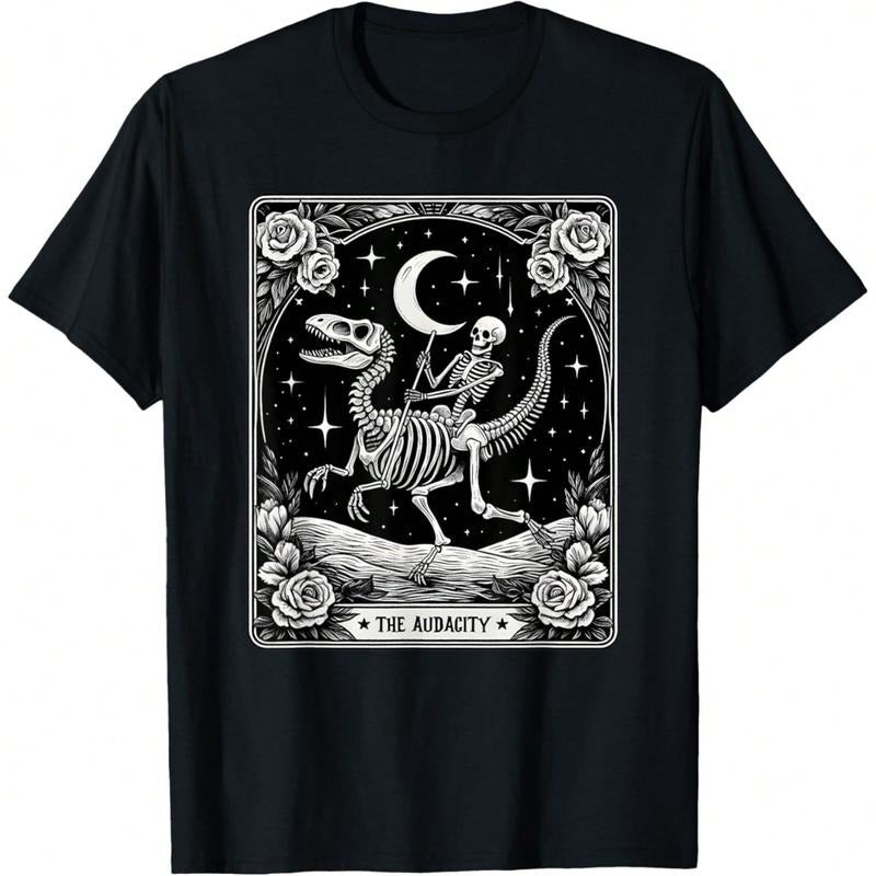 TNF Audacity Skeleton Riding Dinosaur Tarot Card Halloween T-Shirt Hoodie, Sweatshirt | RetroVerseTees.com
