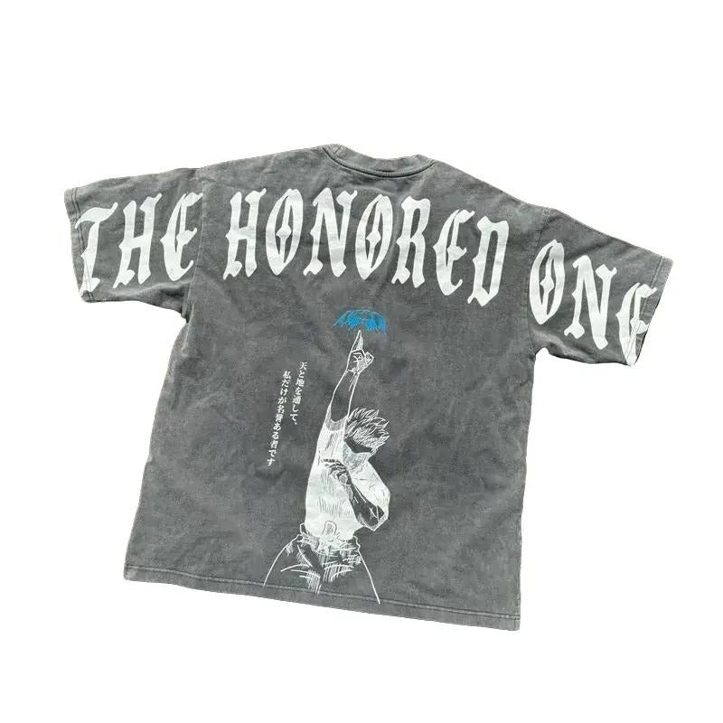 TNF Honored Straw hat pirates Gojo JJK Acid Wash Black Vintage Style Anime Inspired Tee Oversized Cotton Graphic T-shirt...