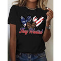 TNF WantedWomen'WB shield Patriotic Graphic Print T-Shirt - American Flag & Leopard Heart Design with Text, Short Sleeve...