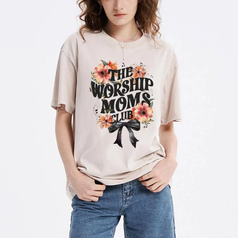 TNF Worship Moms Club Christian T-Shirt - Comfort Colors Casual Streetstyle Crew Neck Short Sleeve T-Shirt Trendy Tops...