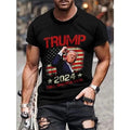 TRUMP And American Flag Pattern And TRUMP TAKE AMERICA BACK Letter Print Crew Neck And Short Sleeve T-shirt, Summer Top...