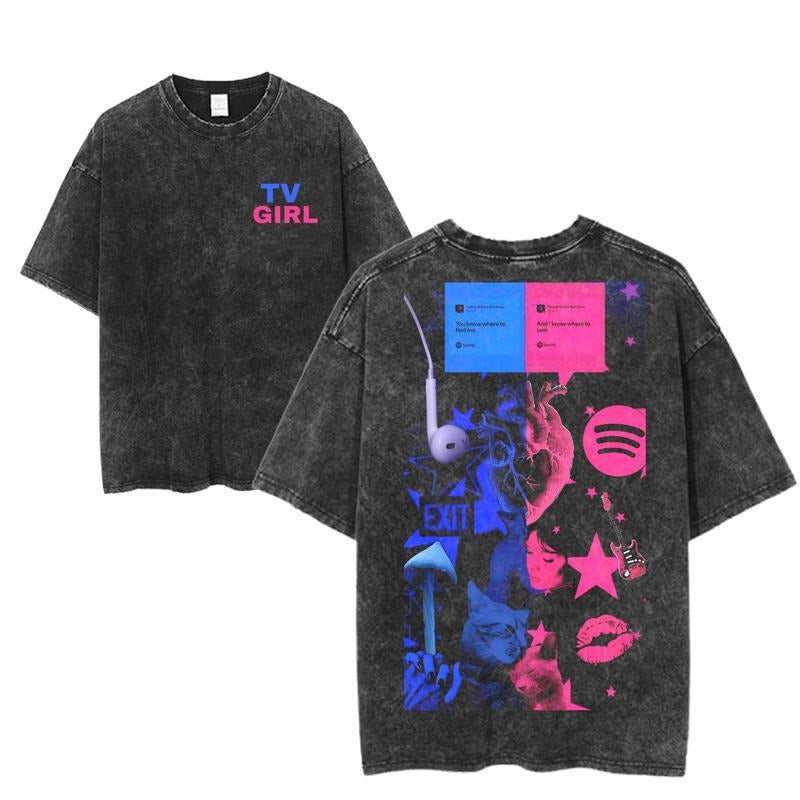 TV Girl You Know Where To Find Me Shirt, Retro Indie Music Tee, Y2K Aesthetic Heart & Lyrics Design, Soft Graphic...