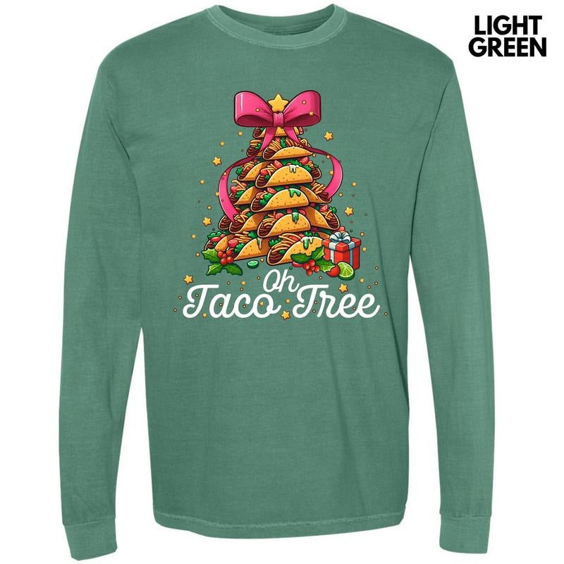 Taco Christmas Tree Long Sleeve Comfort Colors T-Shirt 'NLB Hoodie, Sweatshirt | RetroVerseTees.com