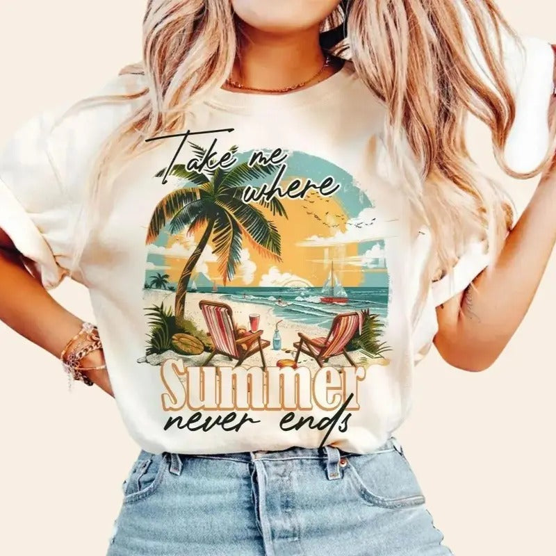 Take Me Where Summer Never Ends Shirt for Women Retro Vintage Summer Trip Hoodie, Sweatshirt | RetroVerseTees.com