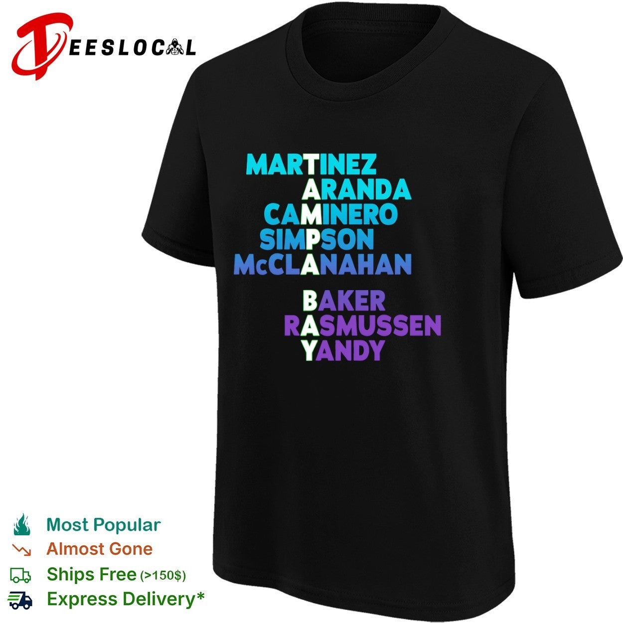 Tampa Bay Rays Roster Martinez Aranda Caminero Simpson McClanahan Baker Rasmussen Yandy shirt